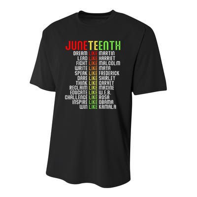 Juneteenth Dream Like Leaders Youth Performance Sprint T-Shirt