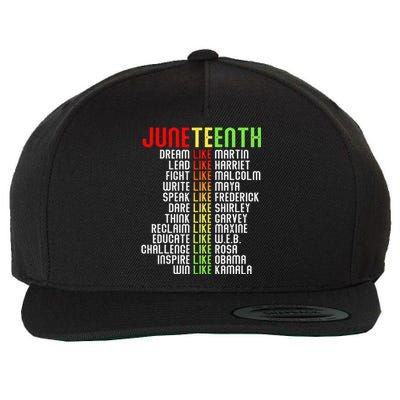 Juneteenth Dream Like Leaders Black Wool Snapback Cap