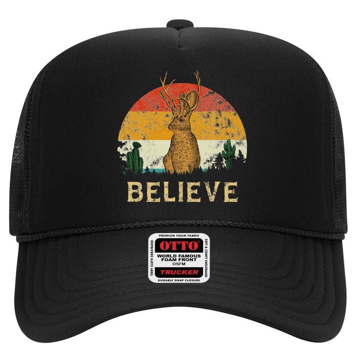 Jackrabbit Desert Mountain Cactus Sunshine Believe Jackalope High Crown Mesh Back Trucker Hat