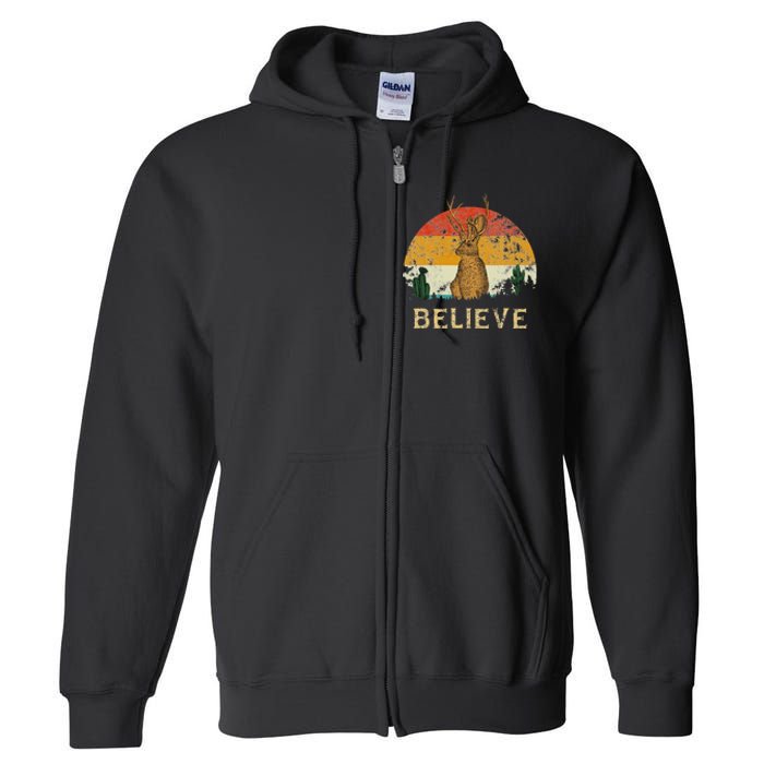 Jackrabbit Desert Mountain Cactus Sunshine Believe Jackalope Full Zip Hoodie