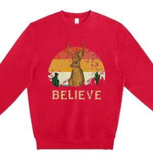 Jackrabbit Desert Mountain Cactus Sunshine Believe Jackalope Premium Crewneck Sweatshirt