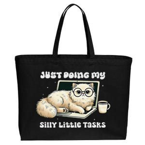 Just Doing My Silly Little Tasks Funny Cute Cat Cotton Canvas Jumbo Tote