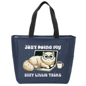 Just Doing My Silly Little Tasks Funny Cute Cat Zip Tote Bag