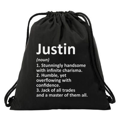 Justin Definition Personalized Name Funny Birthday Gift Idea Drawstring Bag