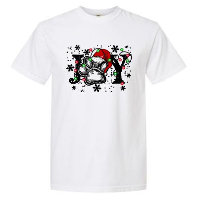 Joy Dog Paw Print Merry Christmas Dog Lover Gift Garment-Dyed Heavyweight T-Shirt