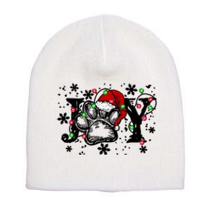 Joy Dog Paw Print Merry Christmas Dog Lover Gift Short Acrylic Beanie