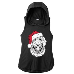 Joyful Doodle Santa Dog On Golden Doodle Christmas Ladies PosiCharge Tri-Blend Wicking Draft Hoodie Tank