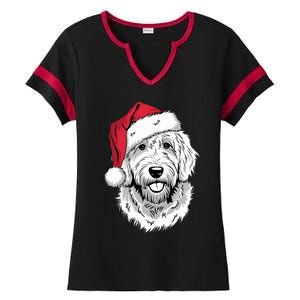 Joyful Doodle Santa Dog On Golden Doodle Christmas Ladies Halftime Notch Neck Tee