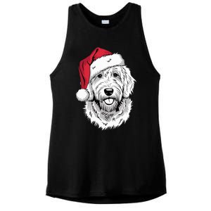 Joyful Doodle Santa Dog On Golden Doodle Christmas Ladies PosiCharge Tri-Blend Wicking Tank