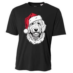 Joyful Doodle Santa Dog On Golden Doodle Christmas Cooling Performance Crew T-Shirt