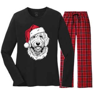 Joyful Doodle Santa Dog On Golden Doodle Christmas Women's Long Sleeve Flannel Pajama Set 