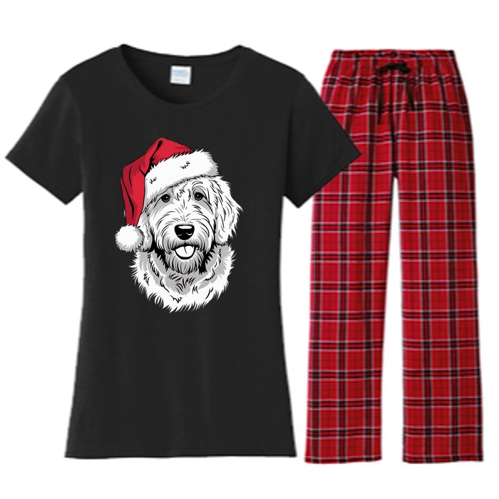 Joyful Doodle Santa Dog On Golden Doodle Christmas Women's Flannel Pajama Set