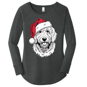 Joyful Doodle Santa Dog On Golden Doodle Christmas Women's Perfect Tri Tunic Long Sleeve Shirt