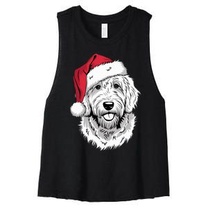 Joyful Doodle Santa Dog On Golden Doodle Christmas Women's Racerback Cropped Tank