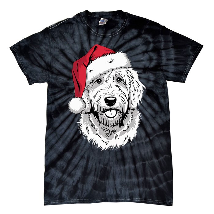 Joyful Doodle Santa Dog On Golden Doodle Christmas Tie-Dye T-Shirt