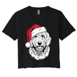 Joyful Doodle Santa Dog On Golden Doodle Christmas Women's Crop Top Tee