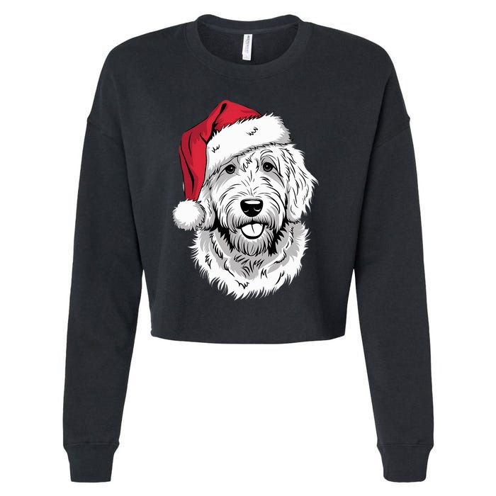 Joyful Doodle Santa Dog On Golden Doodle Christmas Cropped Pullover Crew