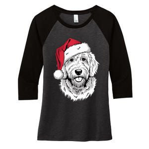 Joyful Doodle Santa Dog On Golden Doodle Christmas Women's Tri-Blend 3/4-Sleeve Raglan Shirt