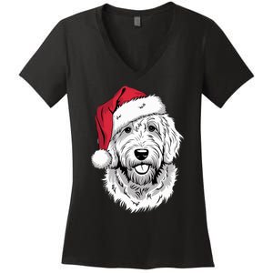 Joyful Doodle Santa Dog On Golden Doodle Christmas Women's V-Neck T-Shirt