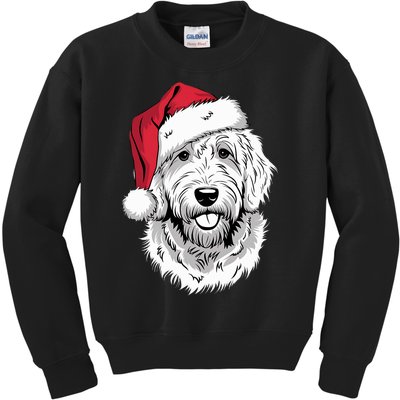 Joyful Doodle Santa Dog On Golden Doodle Christmas Kids Sweatshirt