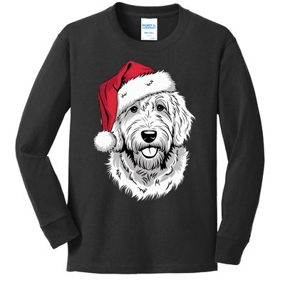 Joyful Doodle Santa Dog On Golden Doodle Christmas Kids Long Sleeve Shirt