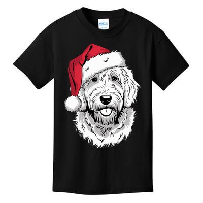 Joyful Doodle Santa Dog On Golden Doodle Christmas Kids T-Shirt