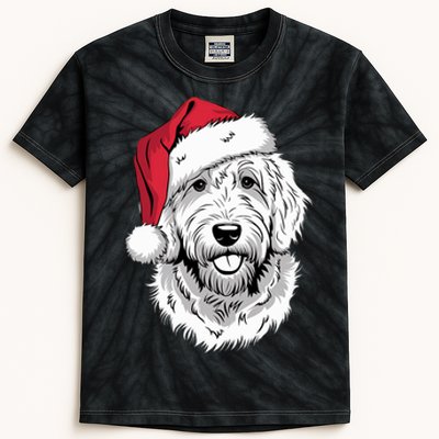 Joyful Doodle Santa Dog On Golden Doodle Christmas Kids Tie-Dye T-Shirt