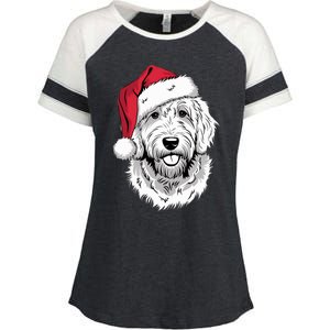 Joyful Doodle Santa Dog On Golden Doodle Christmas Enza Ladies Jersey Colorblock Tee