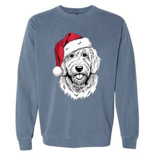 Joyful Doodle Santa Dog On Golden Doodle Christmas Garment-Dyed Sweatshirt