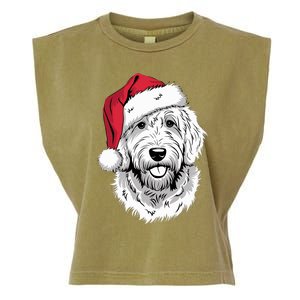 Joyful Doodle Santa Dog On Golden Doodle Christmas Garment-Dyed Women's Muscle Tee