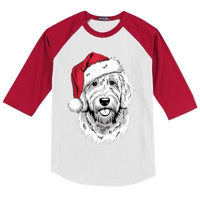 Joyful Doodle Santa Dog On Golden Doodle Christmas Kids Colorblock Raglan Jersey