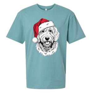 Joyful Doodle Santa Dog On Golden Doodle Christmas Sueded Cloud Jersey T-Shirt