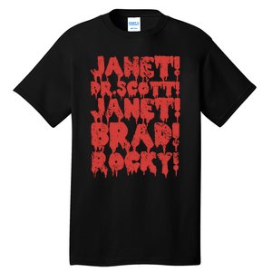 Janet Dr Scott Janet Brad Rocky Horrror Show Halloween Tall T-Shirt