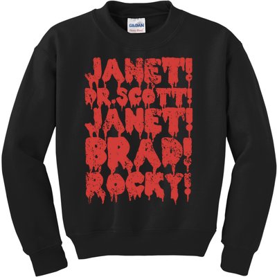 Janet Dr Scott Janet Brad Rocky Horrror Show Halloween Kids Sweatshirt