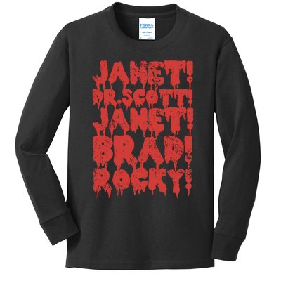 Janet Dr Scott Janet Brad Rocky Horrror Show Halloween Kids Long Sleeve Shirt