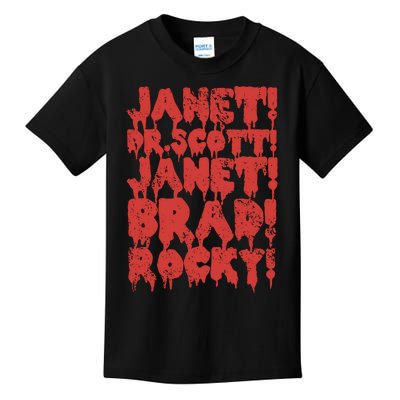 Janet Dr Scott Janet Brad Rocky Horrror Show Halloween Kids T-Shirt