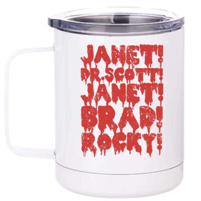 Janet Dr Scott Janet Brad Rocky Horrror Show Halloween 12 oz Stainless Steel Tumbler Cup