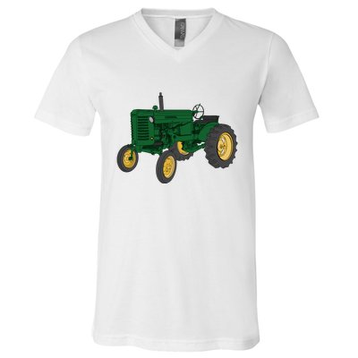 John Deere Styled M Green Tractor V-Neck T-Shirt