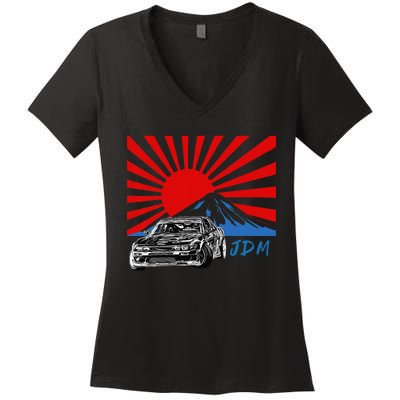 JDM Drift Sunburst Women's V-Neck T-Shirt