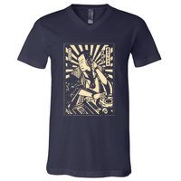 Japanese DJ Samurai Warrior Bushido Code Swordsmen Anime Manga V-Neck T-Shirt