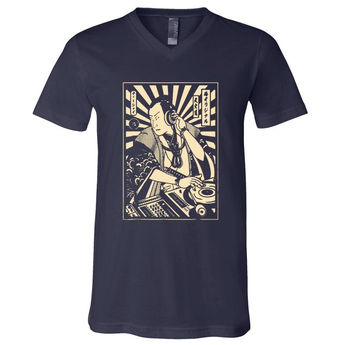 Japanese DJ Samurai Warrior Bushido Code Swordsmen Anime Manga V-Neck T-Shirt