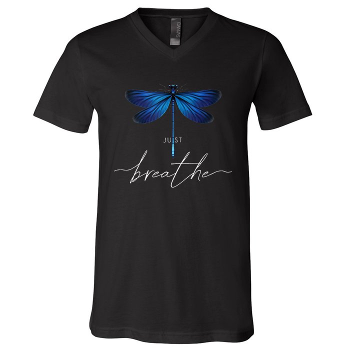 Just Dragonfly Tattoodesign Summer Breathe Meditation Yoga V-Neck T-Shirt