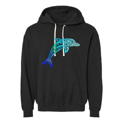 Jumping Dolphin Tribal Garment-Dyed Fleece Hoodie