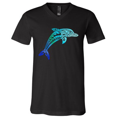 Jumping Dolphin Tribal V-Neck T-Shirt