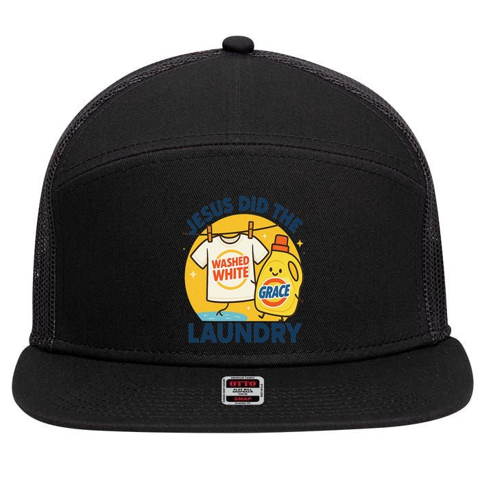 Jesus Did The Laundry Washed White By Grace Funny Christian 7 Panel Mesh Trucker Snapback Hat