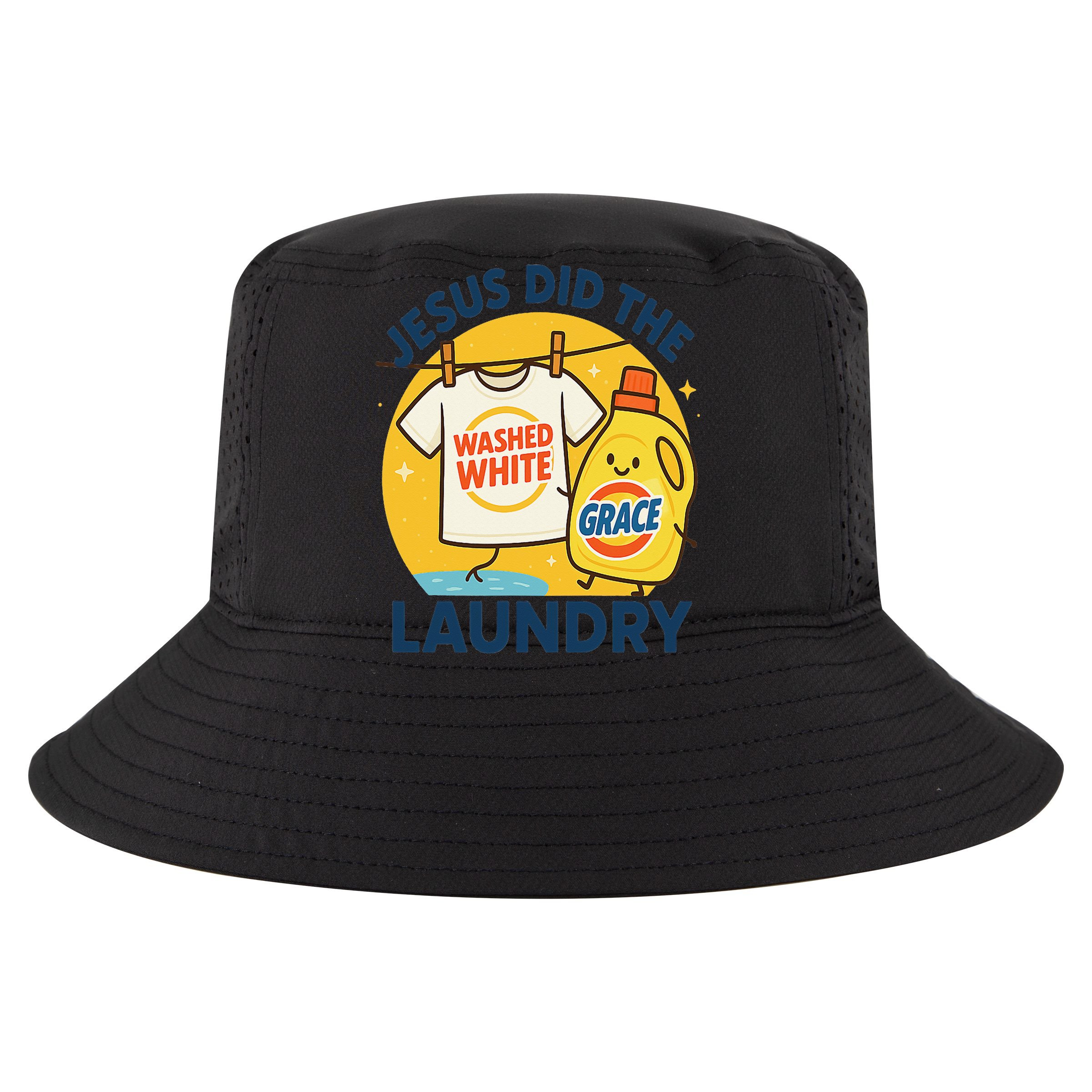 Jesus Did The Laundry Washed White By Grace Funny Christian Sustainable Bucket Hat