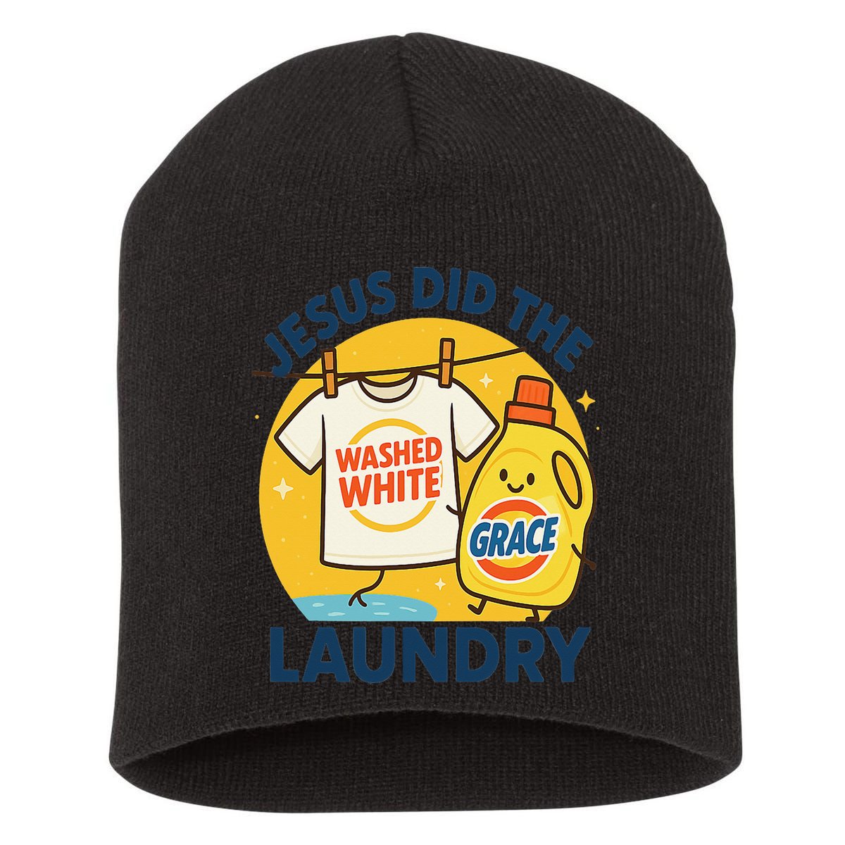 Jesus Did The Laundry Washed White By Grace Funny Christian Short Acrylic Beanie
