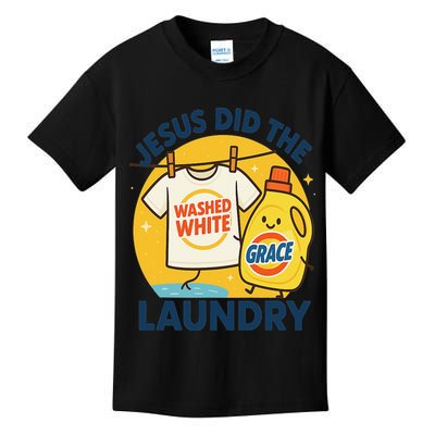 Jesus Did The Laundry Washed White By Grace Funny Christian Kids T-Shirt