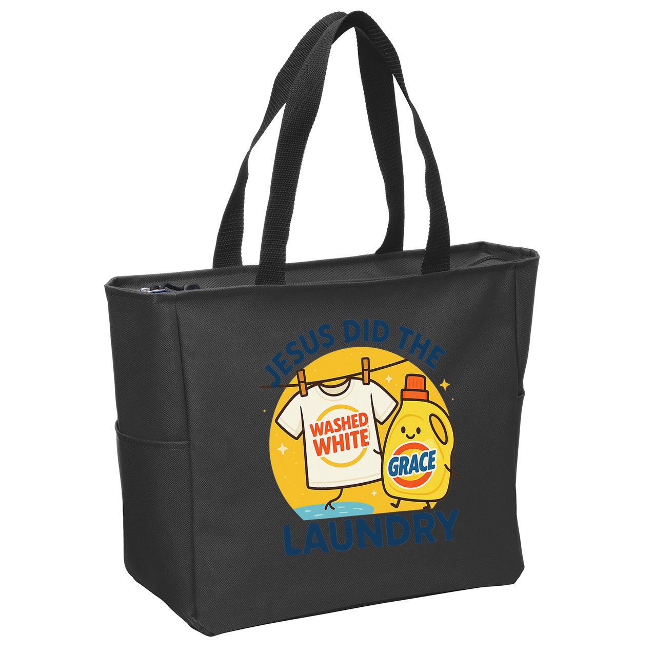 Jesus Did The Laundry Washed White By Grace Funny Christian Zip Tote Bag
