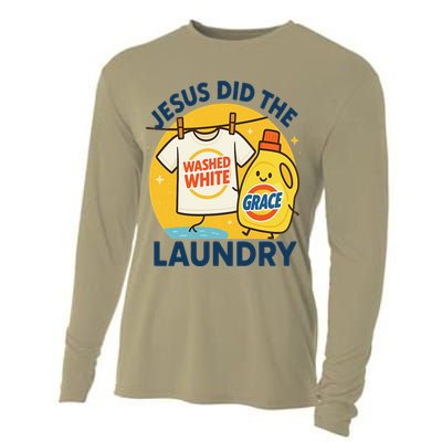 Jesus Did The Laundry Washed White By Grace Funny Christian Cooling Performance Long Sleeve Crew